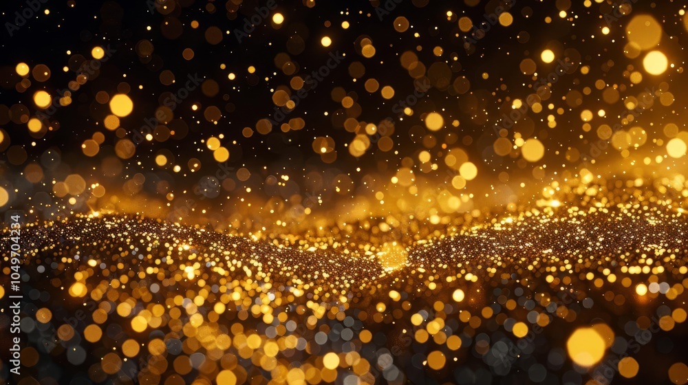 Poster abstract background with sparkling golden particles.