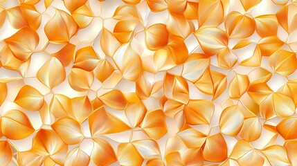 The image contains a close-up of delicate, layered, golden leaves arranged in an abstract pattern.