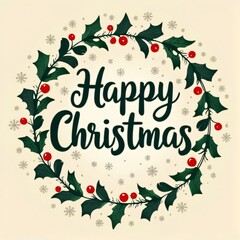 Fototapeta premium Circular Christmas Wreath with Happy Christmas Typography