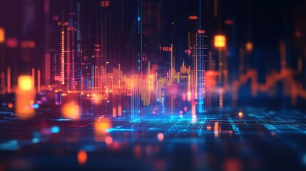 Abstract Digital Cityscape with Data and Technology