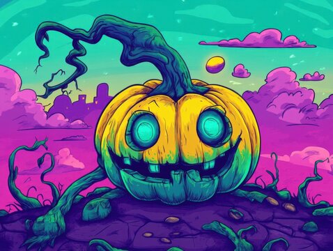 Colorful pumpkin illustration with surreal vibe