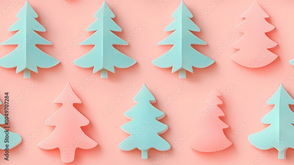 Poster the image contains nine paper christmas trees arranged in alternating rows, with blue trees on a pin