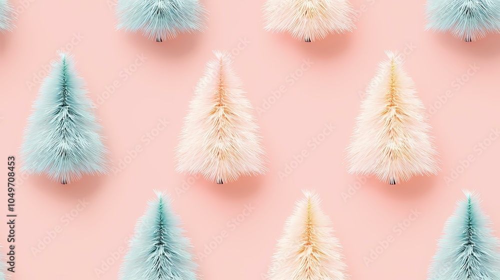 Poster the image contains eight christmas trees in a repeating pattern against a pink background. the trees