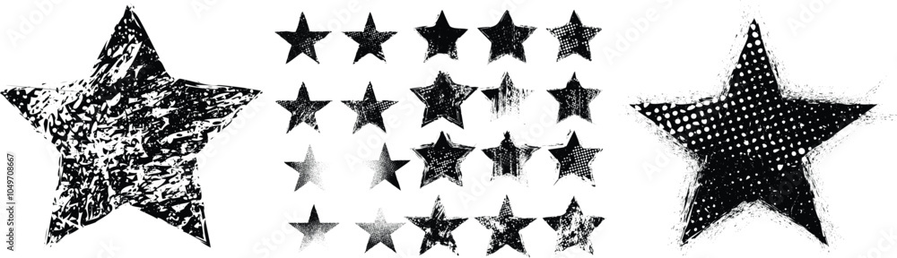 Poster vector rough edges star set .grunge set of textured black stars . pack of vector stars for your desi