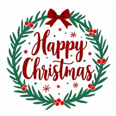 Obraz premium Circular Christmas Wreath with Happy Christmas Typography