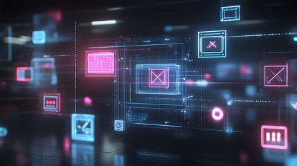 Fototapeta premium Glowing Digital Futuristic Neon Interface with Shapes and Symbols