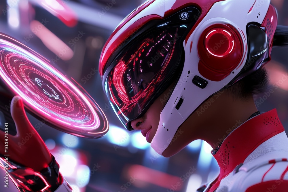 Poster a 3d-illustrated character taking control of a futuristic control room, manipulating floating hologr