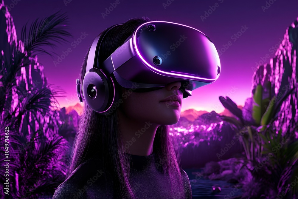Poster a 3d-illustrated image of a gamer taking over a virtual world, with their avatar standing in front o
