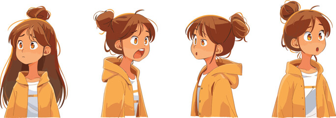 Set of cute anime girl various face expressions illustration hand drawn art style digital art cartoon anime style comic character design concept