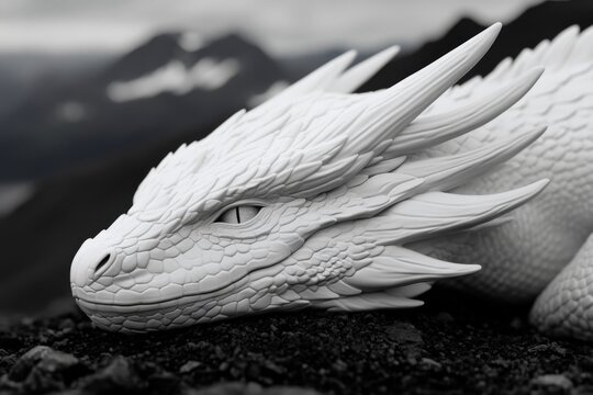 A dragon taking it easy on a mountaintop, curled up in a peaceful slumber with a soft breeze blowing through its wings