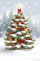 Obraz premium Festive Christmas Tree in Winter Wonderland