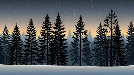Obraz premium Pine Trees Under Snow: A Christmas Eve Background