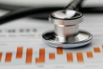 stethoscope on financial chart indicating healthcare costs and expenses.
