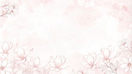 Fototapeta premium Pink watercolor splash background with line art peony. The background is pink watercolor splashed with line art. Autumn flower watercolor art background. leaves and flowers nature design