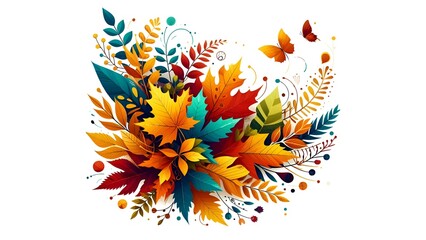 A Set of Autumn Foliage on clear background
