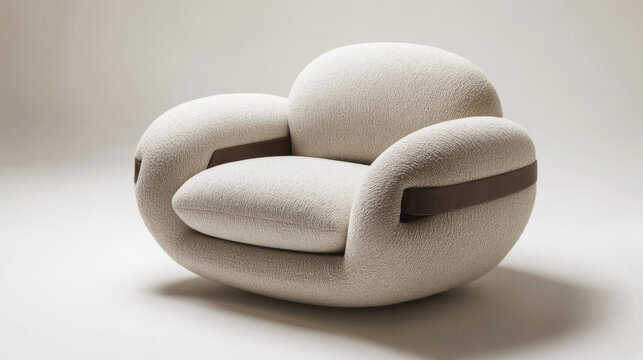 A comfortable armchair with a built-in armrest that doubles as a belt.