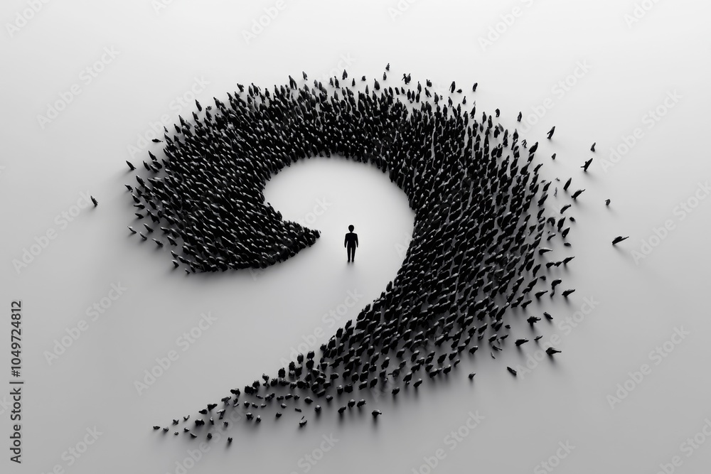 Poster A minimalist depiction of a person standing in front of a crowd, symbolizing someone taking over leadership with simple lines and shapes