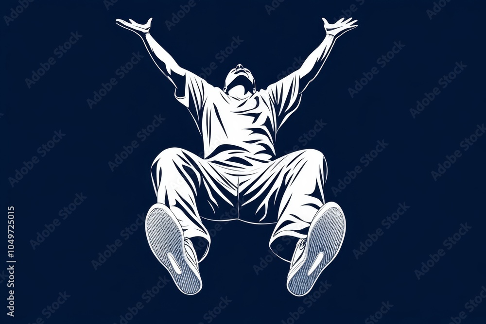 Poster A minimalist design of a person jumping into the air, capturing the moment of takeoff in a clean and abstract style