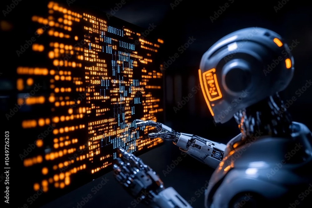 Aufkleber A person in a futuristic suit, pausing time in a bustling digital world with glowing numbers and code surrounding them