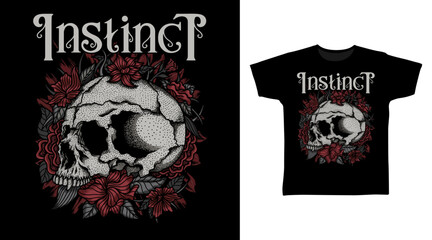 Skull Head with Flower tshirt dark art fashion designs.