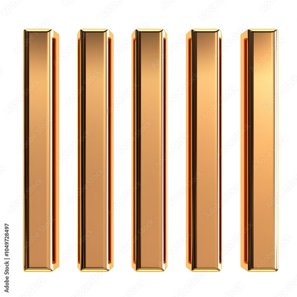 Poster Five shiny gold bars arranged neatly for a luxurious and elegant display. isolated on transparent background.