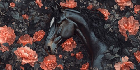 Obraz premium Horse in Field of Flowers
