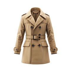 Stylish beige trench coat on white isolated background. isolated on transparent background.