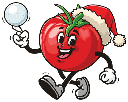 recommend clip art: Tomato playing snowballs and wearing a christmas hat, Cartoon Mascot Illustration Character Vector Clip-art Hand-drawn Logo Design