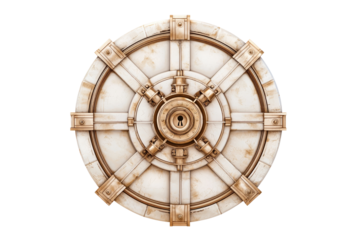 Vintage vault door design, intricate details, circular shape, industrial style, isolated on white background. isolated on transparent background.