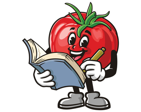 recommend clip art: Tomato with book, Cartoon Mascot Illustration Character Vector Clip-art Hand-drawn Logo Design