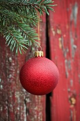 Obraz premium Festive Christmas Ornament on a Pine Tree Branch