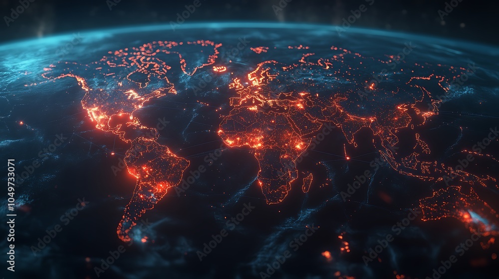 Poster global connections mapped on high-tech digital world interface image