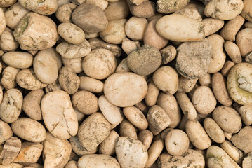 Small round stones texture background, Garden ornamental stones, Top view