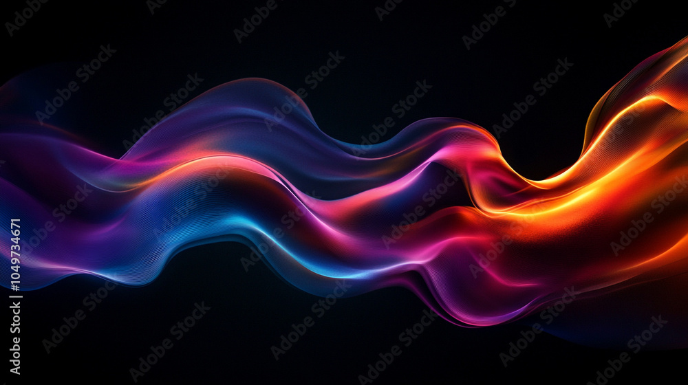 Poster colorful swirling waves of light create a mesmerizing visual effect against a dark background
