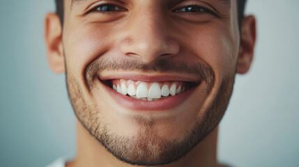 Obraz premium A man is grinning widely, but one of his front teeth is missing. You can see his whole face in the picture.