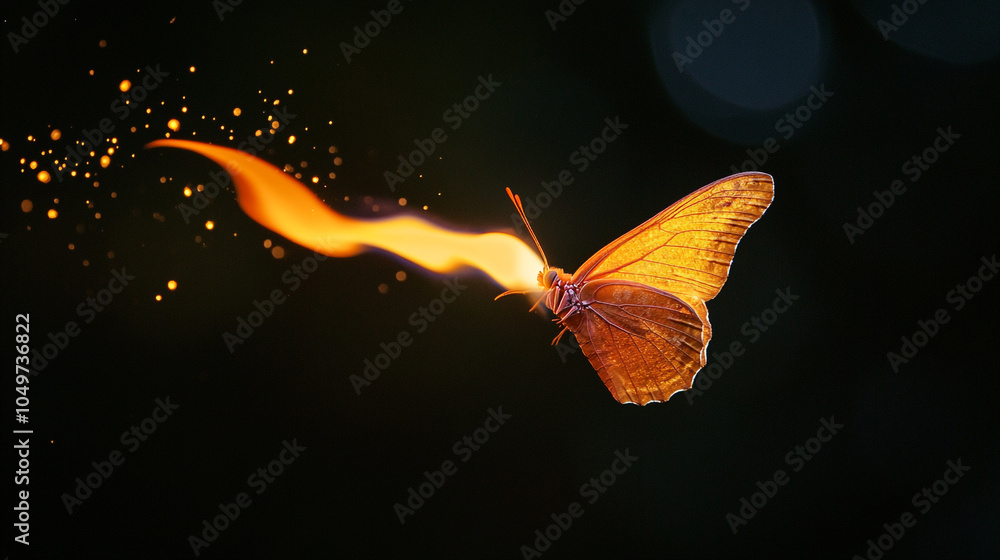 Poster a glowing butterfly hovering in a tranquil setting during twilight