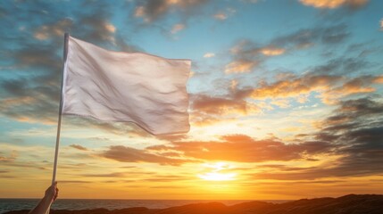White Flag Waving at Sunset