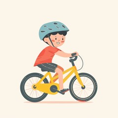 Fototapeta premium a boy is riding a yellow bicycle