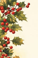 Obraz premium Festive Holly Berries and Leaves