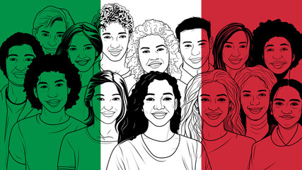 Obraz premium A Group of Diverse People on an Italian Flag