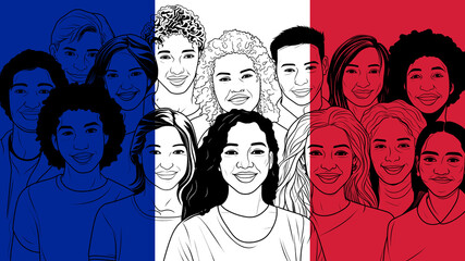 A Group of Diverse People on a French Flag