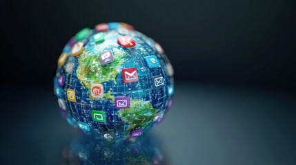 Global Connectivity: App Icons on a Digital Globe
