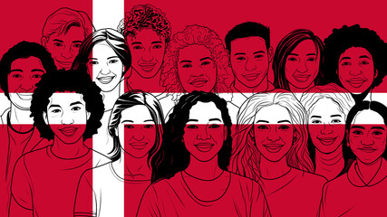 A Group of Diverse People on a Denmark Flag