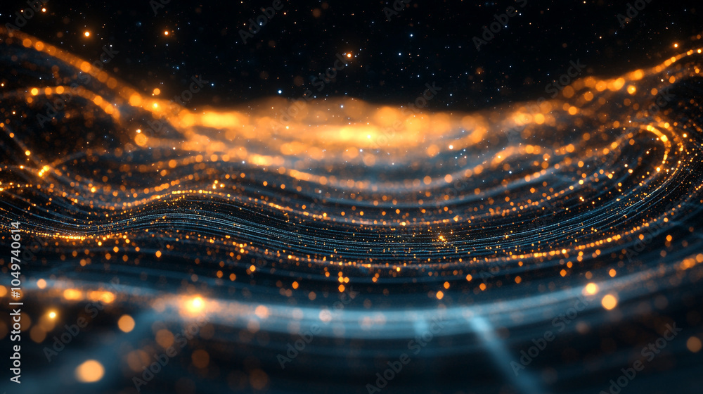 Aufkleber dynamic digital waves with glowing particles in a dark space setting at night