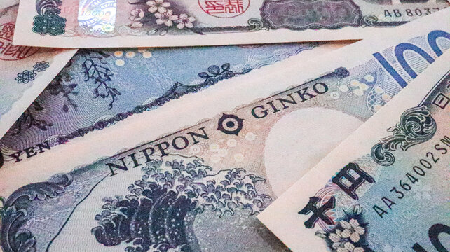 Close up of New Japanese Yen bank note (1000yen, 5000yen and 10000yen), Tokyo, Japan 2024 Sep.1