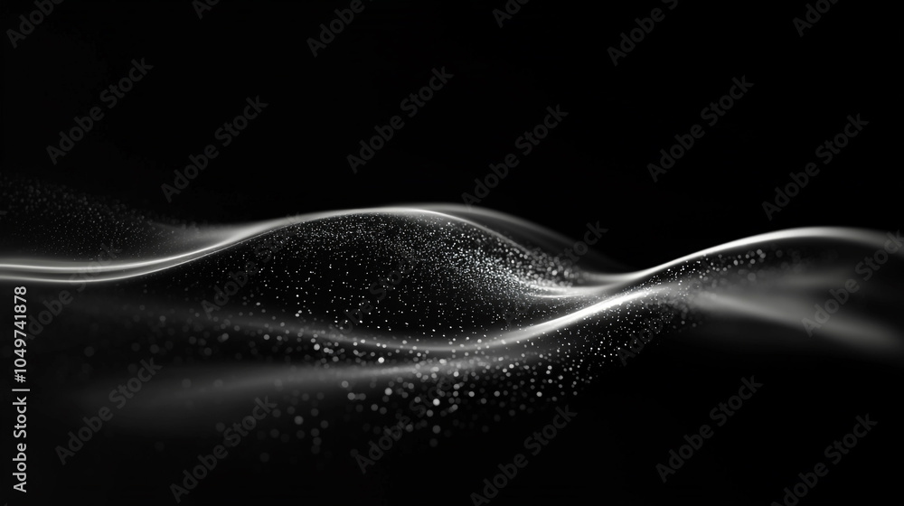 Poster soft flowing waves of light and particles create a serene atmosphere in dark surroundings