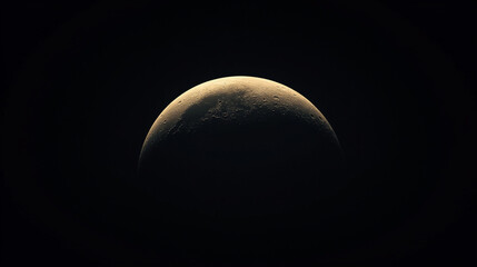 Crescent moon illuminated against a dark sky with visible surface details at night