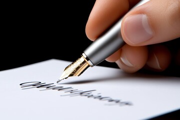 A businessperson taking a risk by signing a high-stakes contract, pen hovering over the dotted line
