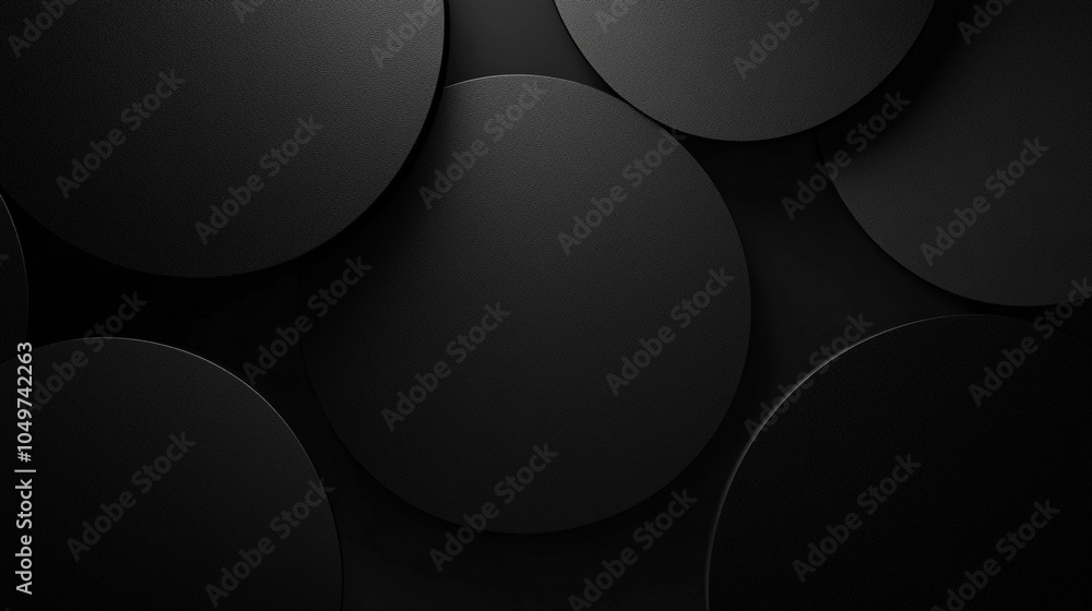 Poster textured black circles create an abstract pattern on a dark background in a modern design