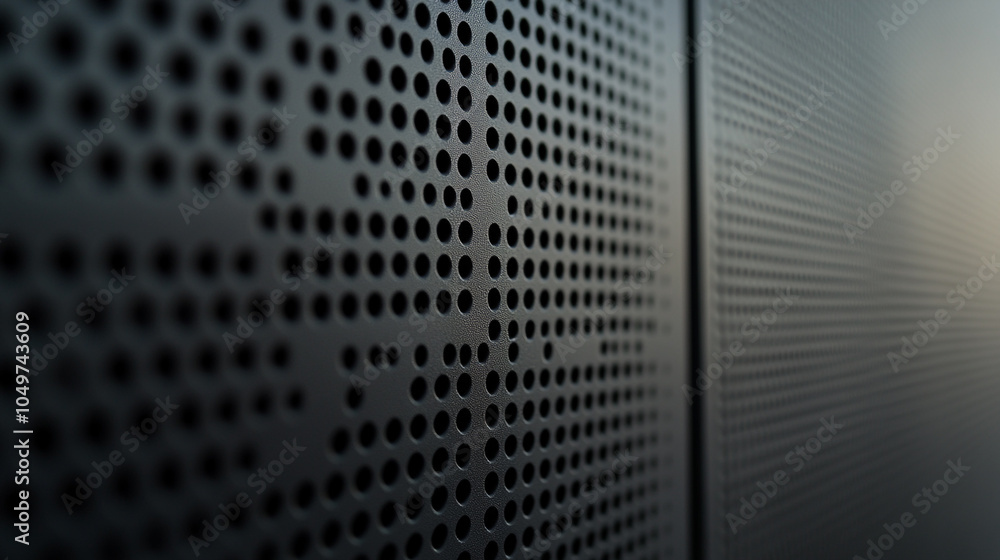 Poster textured gray wall with perforated pattern in a modern architectural design